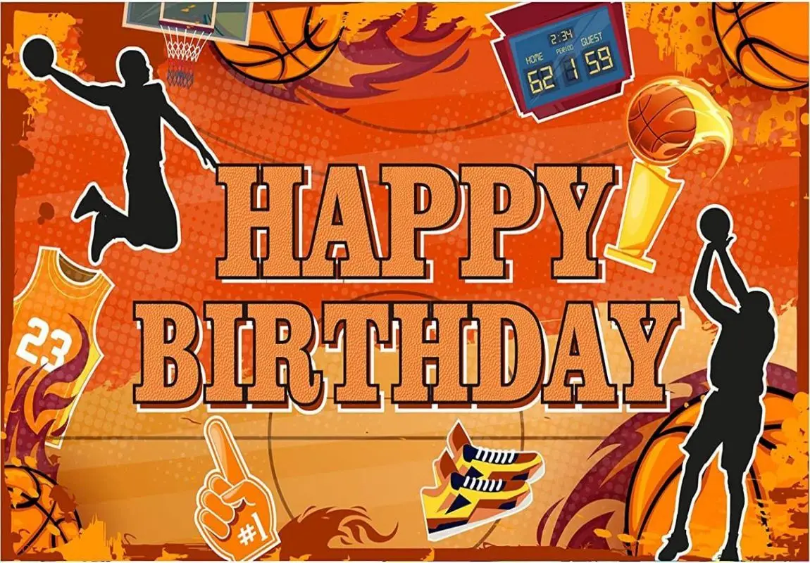 Basketball Dunk Happy Birthday Backdrop Banner Theme Party Decoration Photography Background Stadium Kids Boys Adult Baby shower