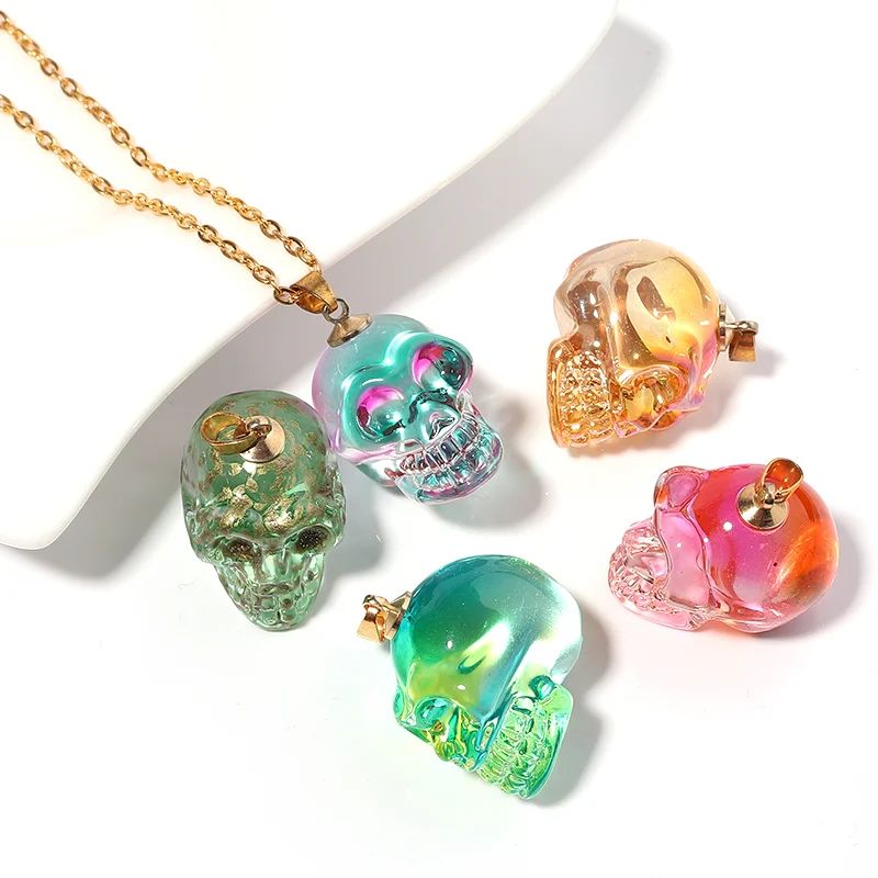 Glass Lampwork Colored Glaze Skull Beads Pendant Accessories For Jewelry Making Necklace Bracelet Diy Wholesale No Hole