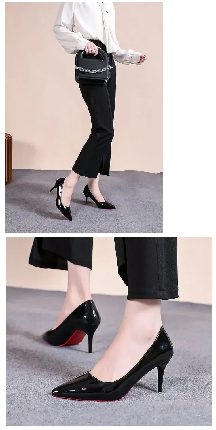 Sexy Spitze Lackleder High Heels Elegante Damen-Stilettos für Partys Klassische Schwarze Pumps für Beruf und Freizeit – Detail 10