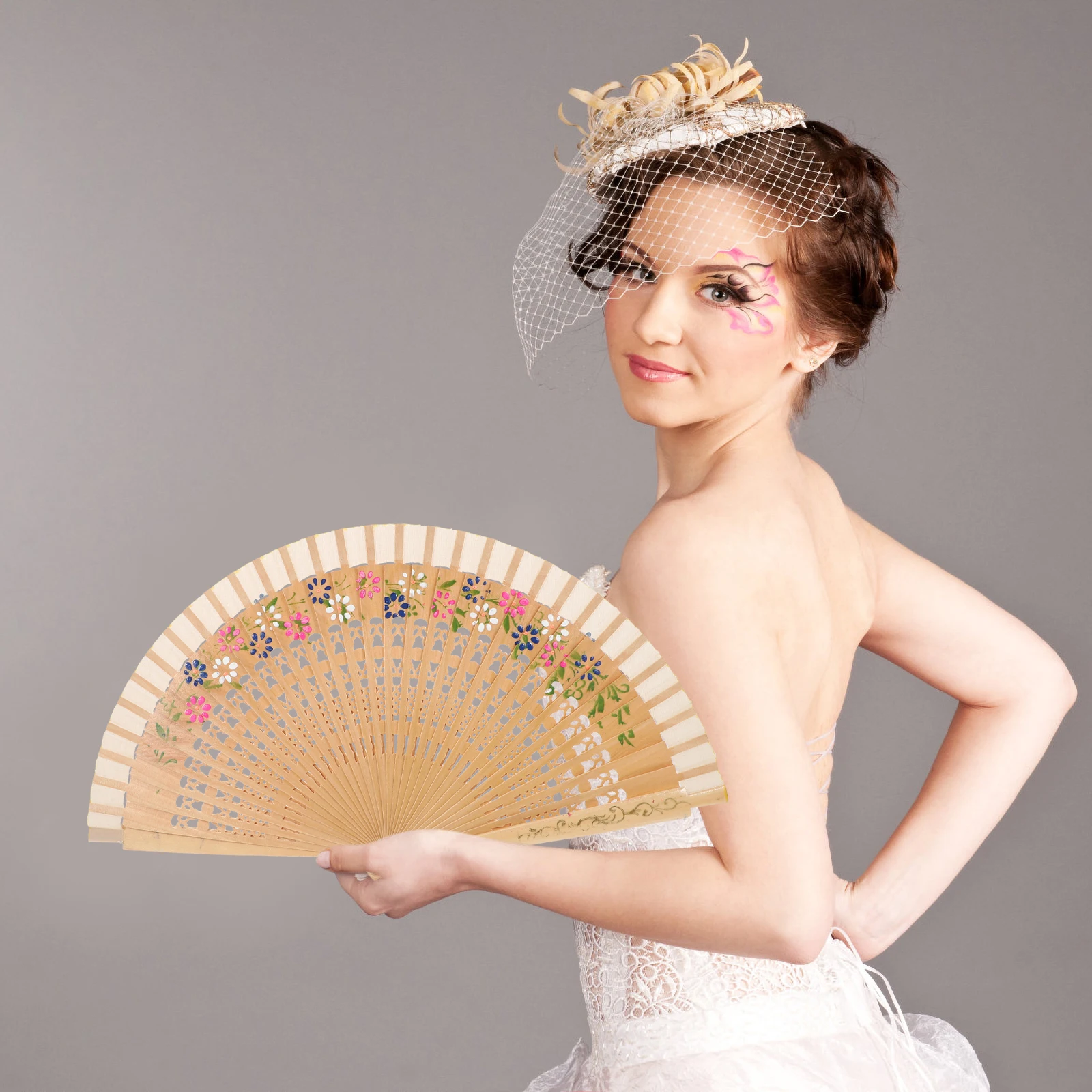 

Retro Folding Fan Fans Party Favors Animal Festival Foldable Handheld Cloth Asian Chinese