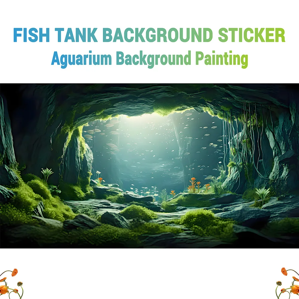 Aquarium-Hintergrund, Hintergrund für Fischbecken, Unterwasserhöhle, Aquarium-Dekoration, selbstklebender 2D-Flachsticker für die Vorderseite. – Detail 1