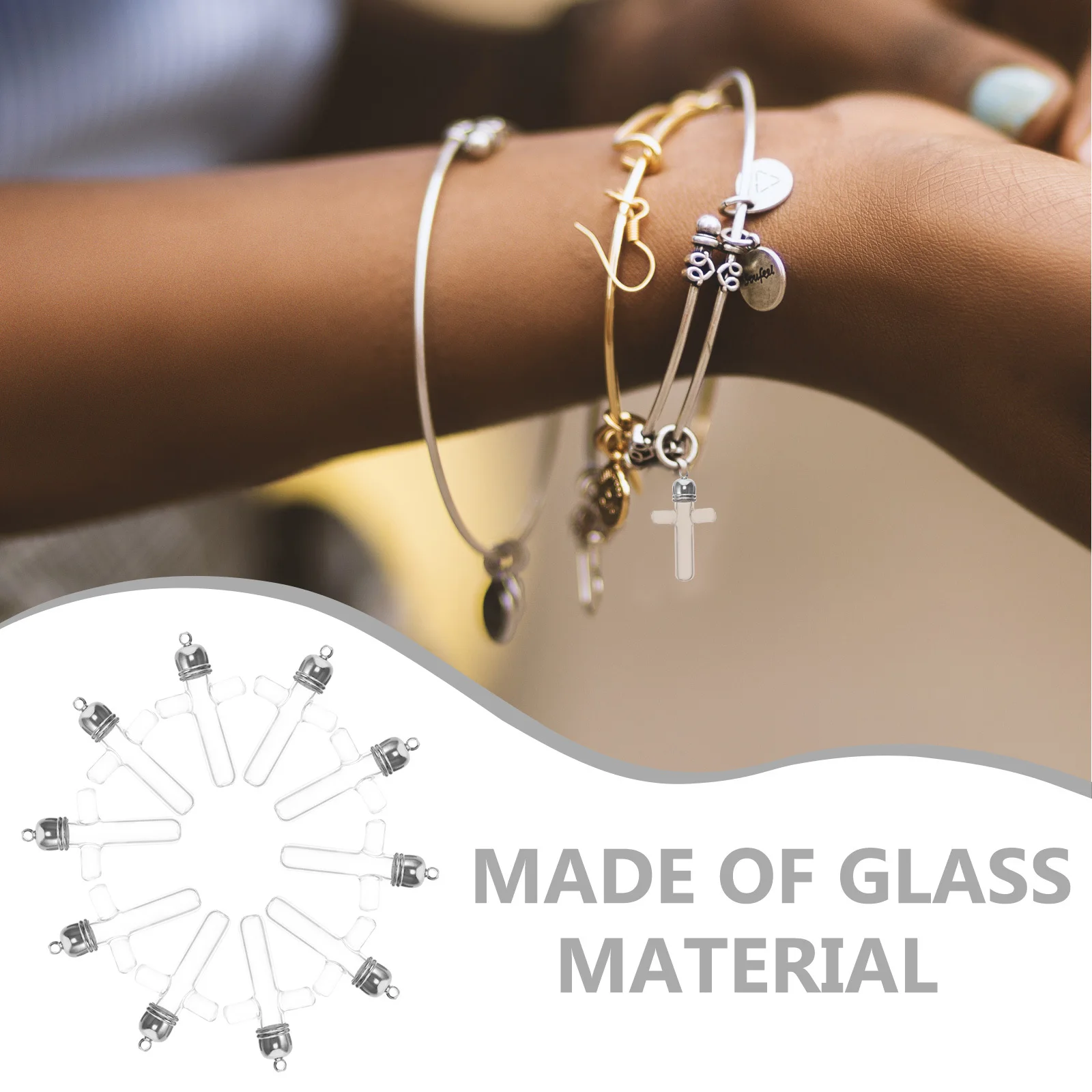 

1Set Cross Pendant Small Glass Bottles Mini Wish Bottles Tiny Vials Necklace Jewelry Charms Glass Jars Storage Jar