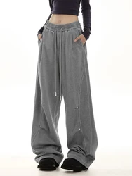 Zoki Streetwear American Sweatpants Women High Waist Vintage Straight Trousers Bf Hip Hop Harajuku Loose Lace Up Wide Leg Pants