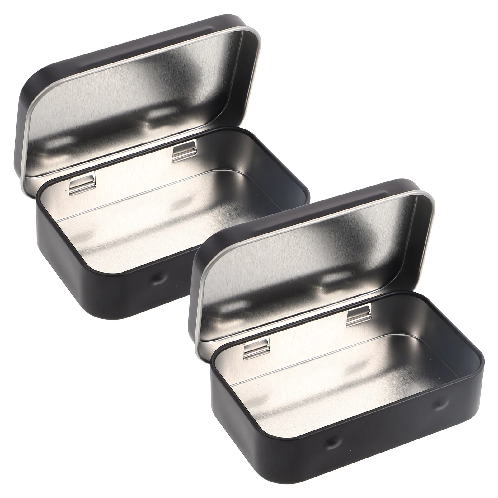 

2pcs Mini Metal Cans Black Rectangular Tea Canister Small Tin Boxes Portable Storage Organizer Durable Sealed Lid Candy Key