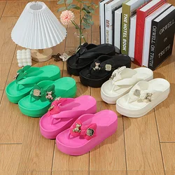 2023 New Summer Women's Chunky Sandals High Heel Flip Flop Sandals Bow Platform Summers Sandals