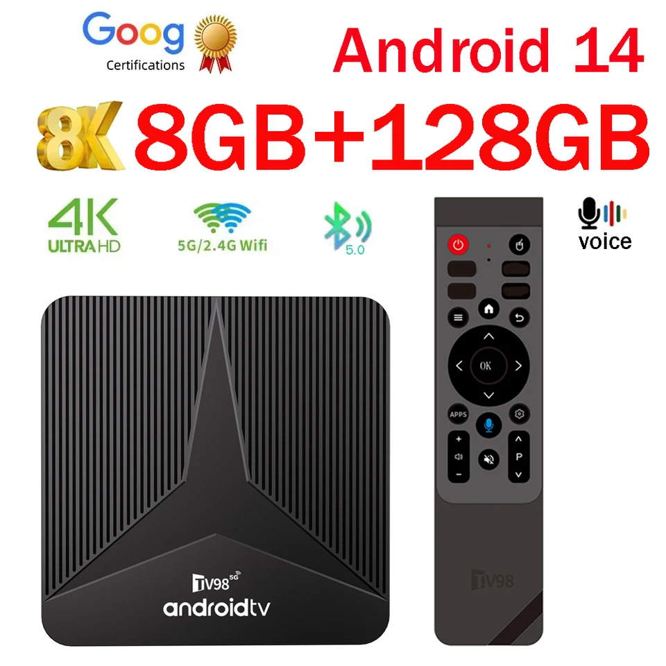 TVBOX Android TV Stick VOD視聴等 TV Box Smart Android TV Box 4K UHD TV98 Media Player 8K HDR10+