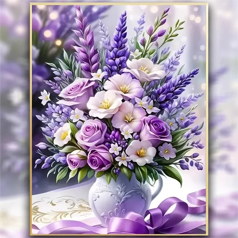 

Purple Rose Cross Stitch Handmade Living Room Line Embroidery Healing Flower Series Diamond Painting Simple Modern Style Cott...