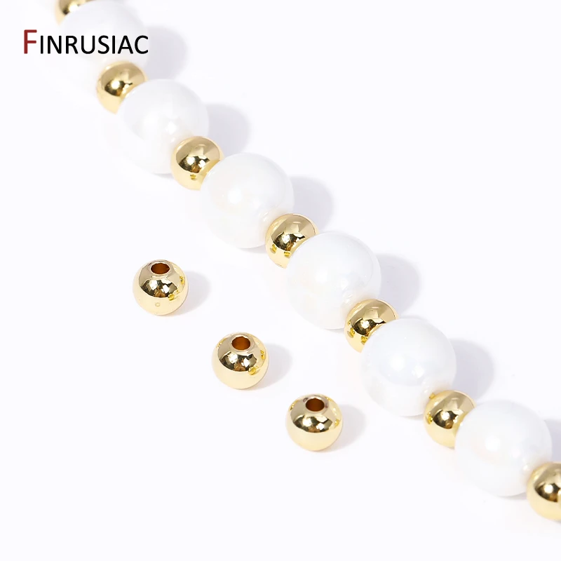 Wholesale 18K Gold Plated Brass Smooth Round Spacer Beads For DIY Jewelry Making Accessories Bracelet Necklace Making Supplies