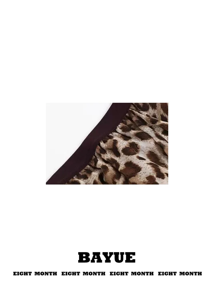 Reversible High Waist Mesh Skirt Women Early Autumn Spicy Retro Asymmetric Hem Draping Long Skirt Leopard Print Half-length