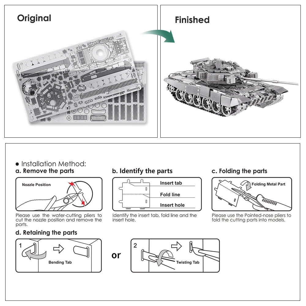 Piececool 3D Metal Puzzles T-90A Tank Teenage Toys Brain Teaser DIY Building Kits for Adults