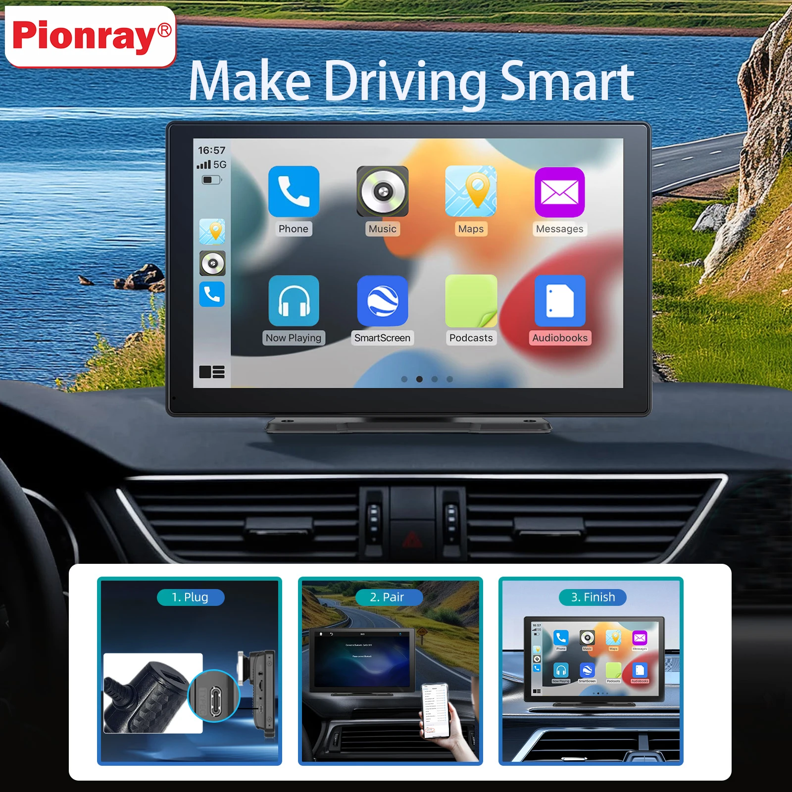

Pionray 7/9/10.26” CarPlay Android Auto Car Radio Multimedia Video Player IPS Touch Screen With AUX USB Support Rearview Camera