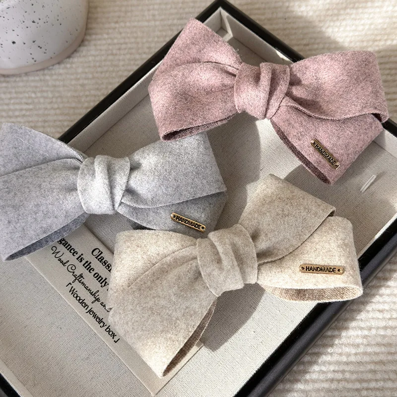Dziewczęce słodkie kokardki spinki do włosów wiosenne klipsy moda zimowa miękkie jednokolorowe spinki do włosów damskie eleganckie Barrettes akcesoria imprezowe Retro