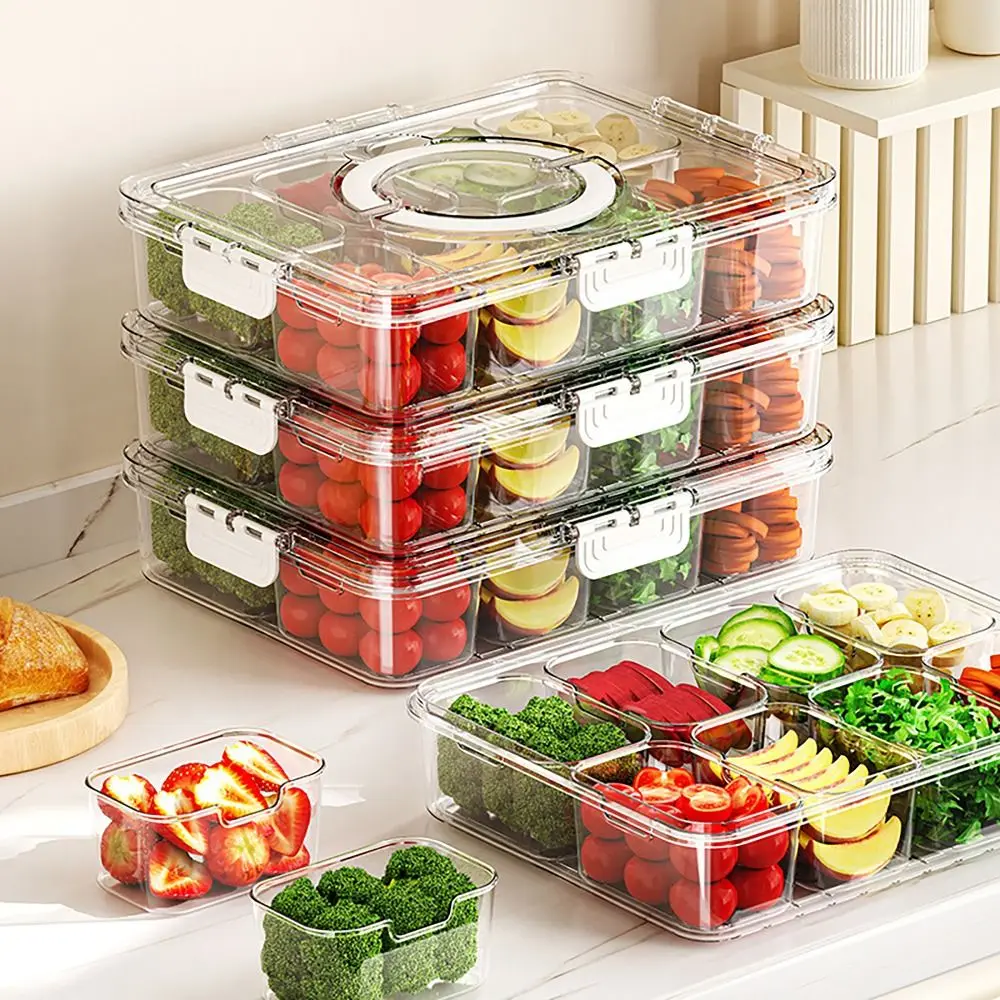 8 Separated Seasoning Box with Handle Transparent Charcuterie Container Fresh-keeping Dustproof Divided Serving Tray