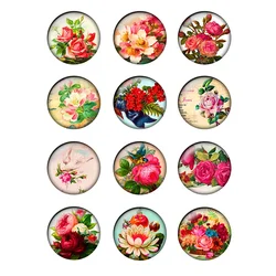 12pcs/lot Vintage Flower Rose Pattern Glass Cabochons 12mm Glass Dome for DIY Bracelet Jewelry Making Findings & Components T146