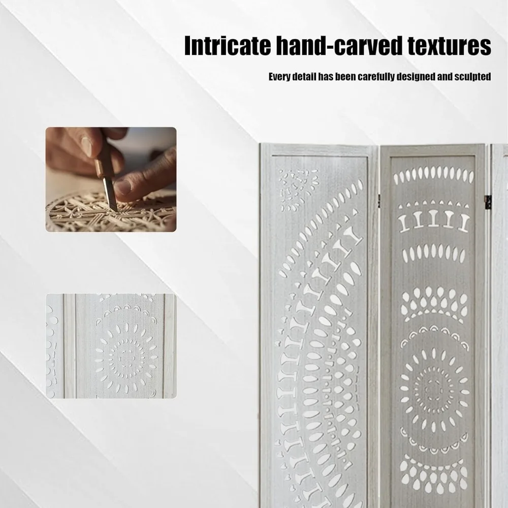 Divisorio per ambienti in legno a 6 pannelli completamente assemblato, divisori per ambienti Boho intagliati e schermi pieghevoli, divisorio per ambienti da 5,6 piedi indipendente