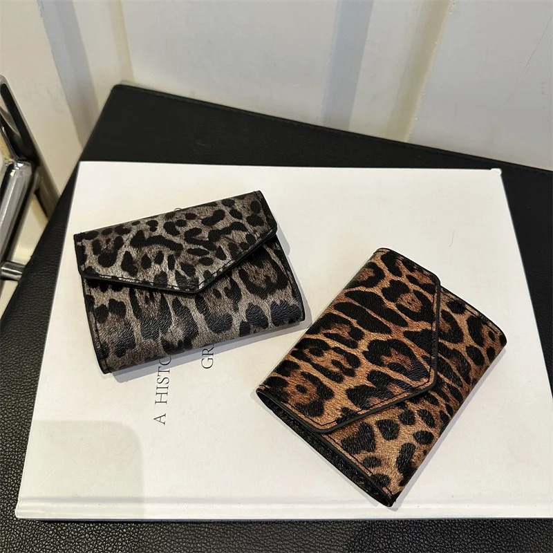 Fashion Elegant Leopard Short Wallet PU Leather Card Holder Envelope Clutch Bag Handbag Korean Style Coin Purse Gift