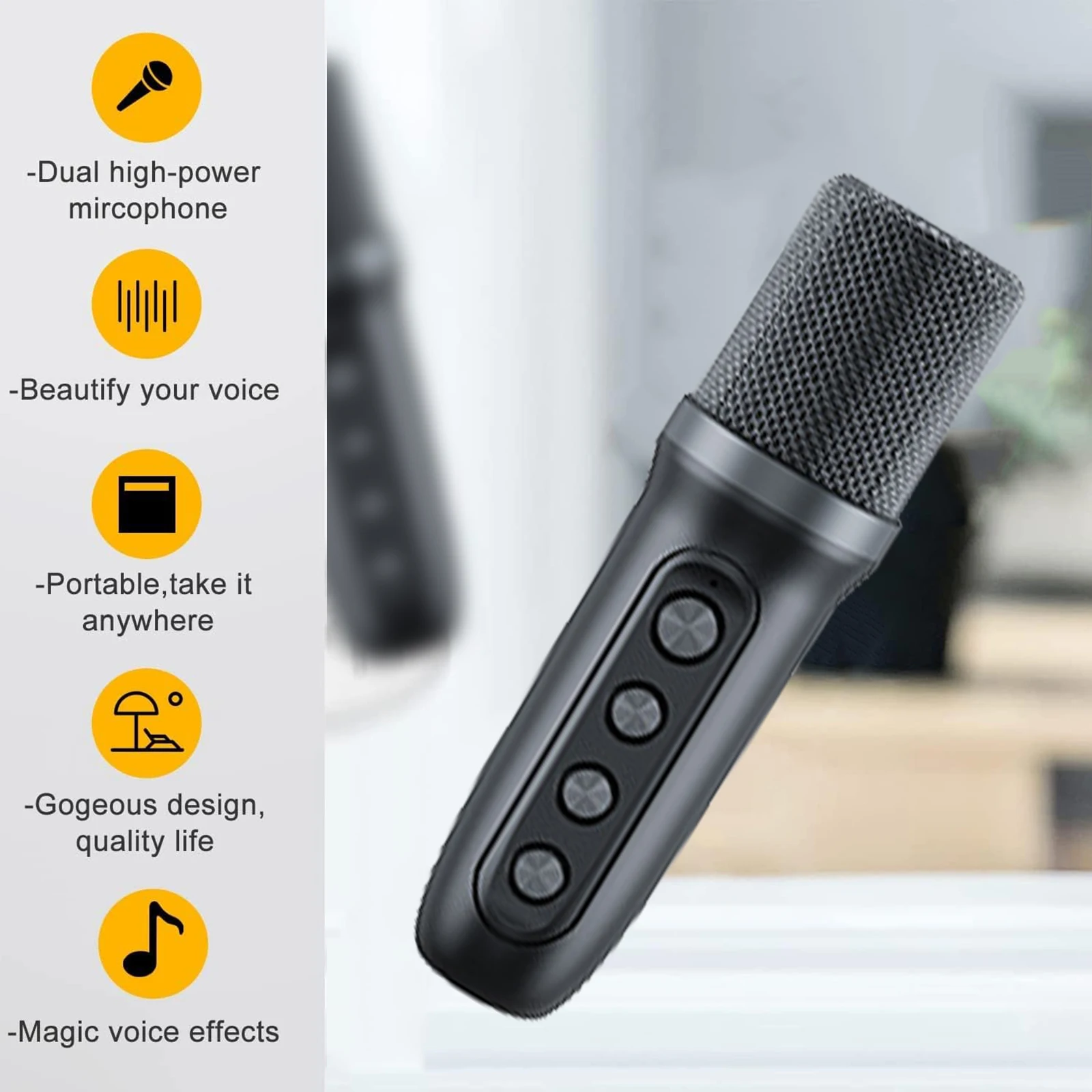 

Portable Microphone Karaoke Machine Bluetooth Speaker System Home Family Singing Machine with 2 Wireless Microphones