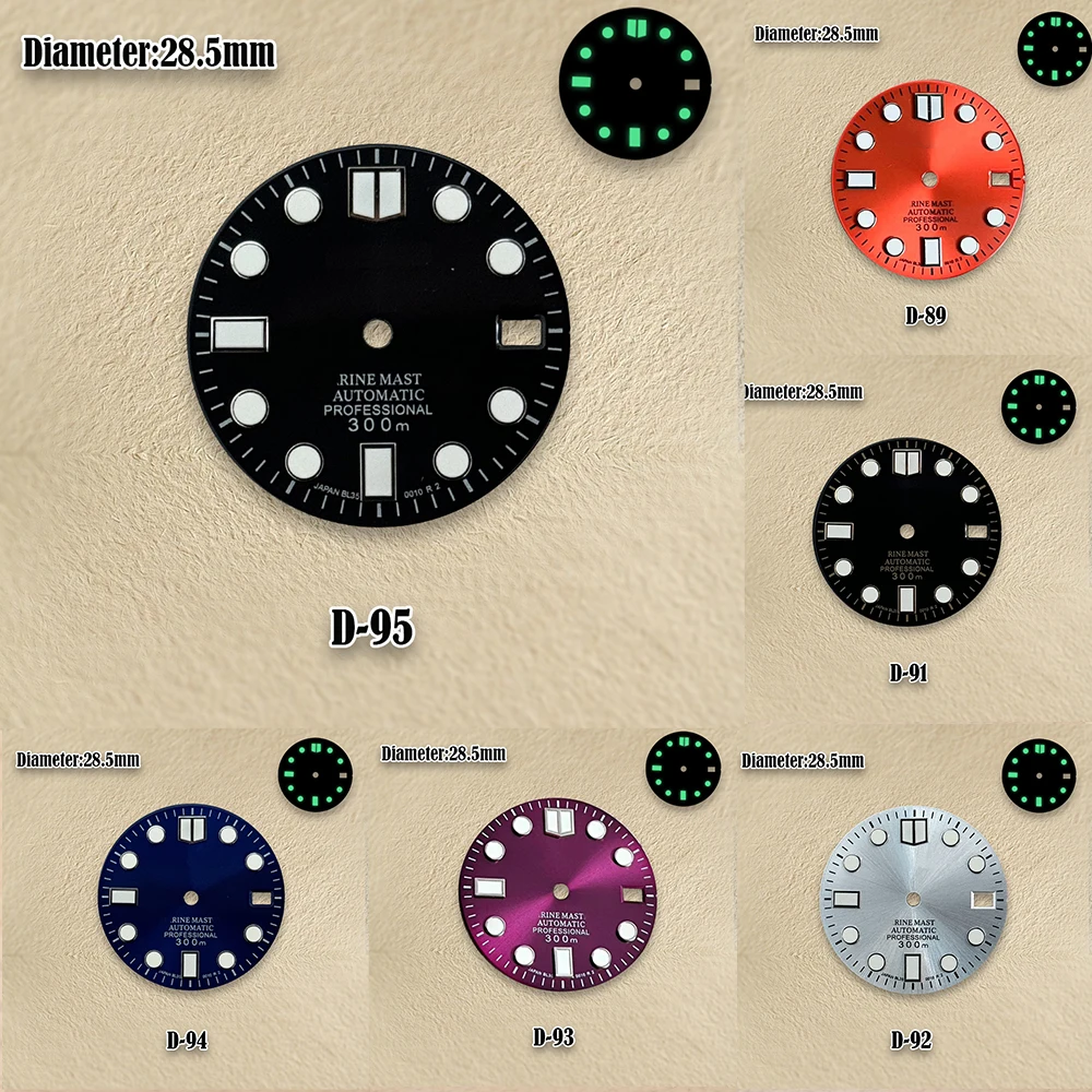 

Циферблат Sunray 28,5 мм, циферблат SUB/SKX007, подходит для механизма NH35/NH36, зеленые светящиеся аксессуары для часов, циферблат S с логотипом NH35