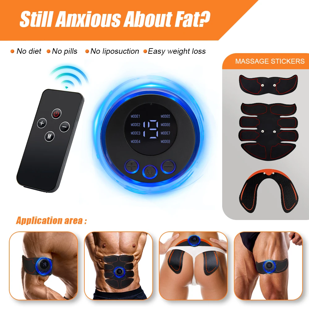 EMS Muscle Stimulator Wireless Electric Fitness Abdominal Pulses Massage Training Pad Weight Loss Sticker Body Slimming Massager