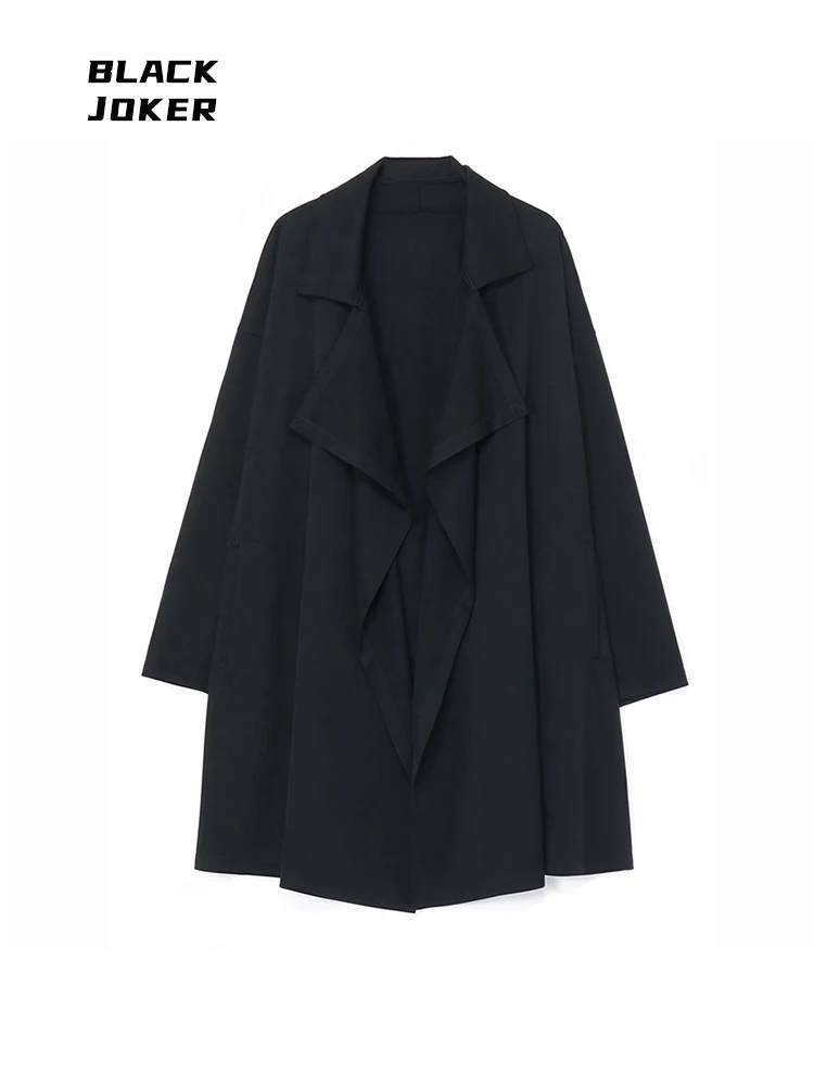

BLACK JOKER Unisex Oversized jackets loose windbreaker Open stitch trench without buttons collar hovering loose casual coat