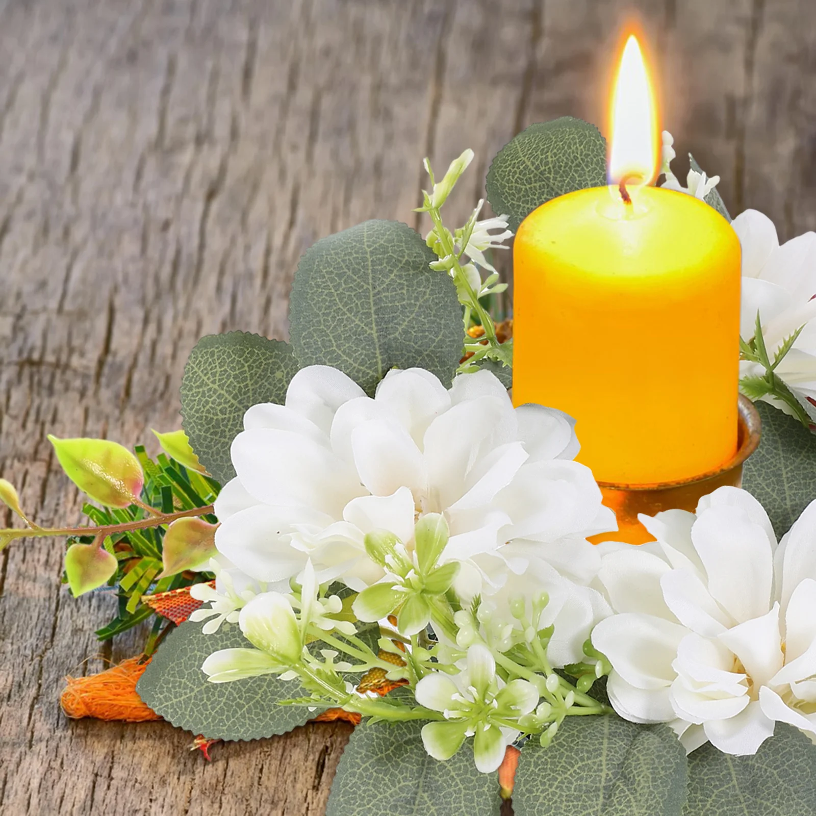 

Artificial Floral Wreath Lifelike Ring For Pillar Candles Wedding Party Decor Tabletop Centerpiece Spring Flower