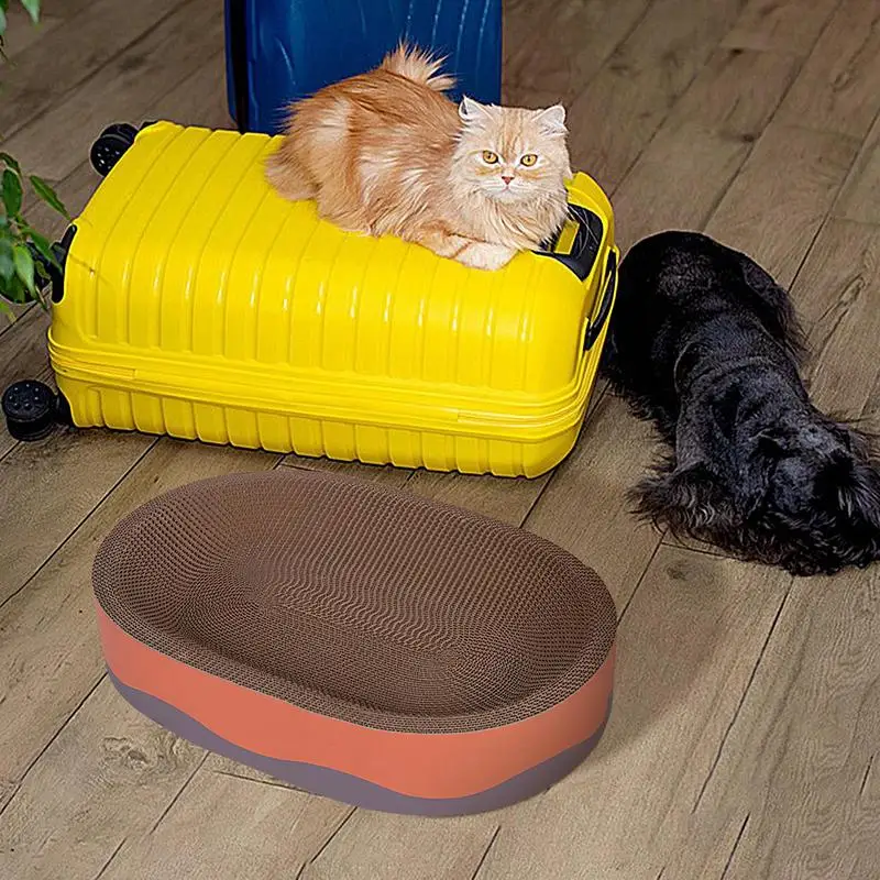 Cat Scratching Board Nest Pet Corrugated Scratchers Nest High-Density Oval Scratching Mat Scratch-Resistant Cat Bed For Playing