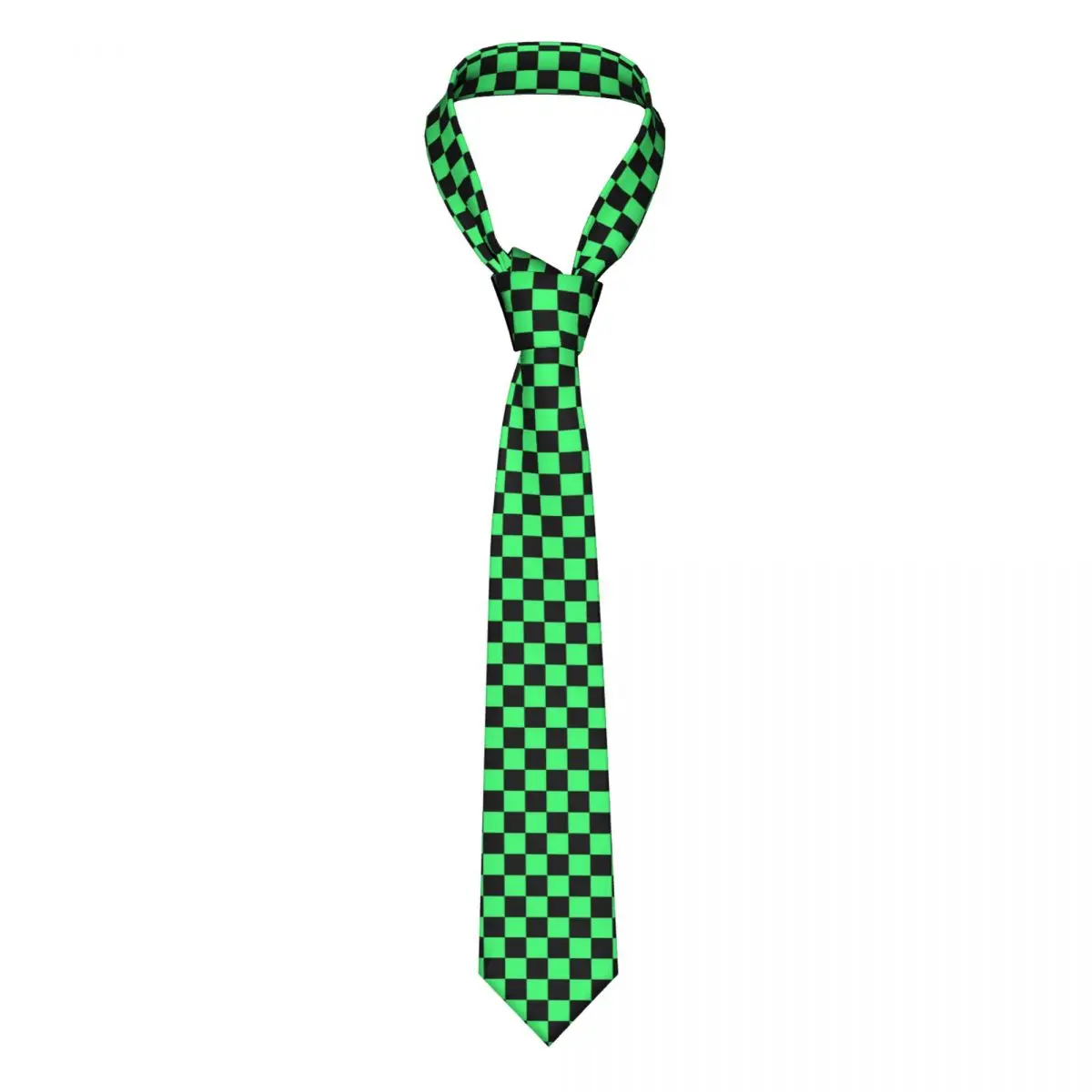 

Classic Black And Green Checkerboard Pattern Neck Ties Men Custom Silk Tartan Geometric Neckties for Party Gravatas