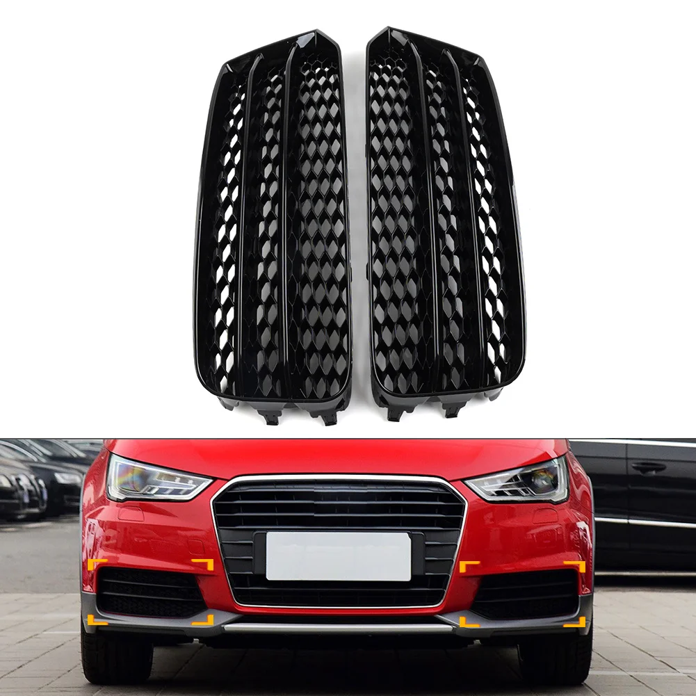 2 Pcs Black Car Open Mesh Honeycomb Front Bumper Lower Air Guide Grille Cover For Audi A1 8X 2014 2015 2016 2017 2018