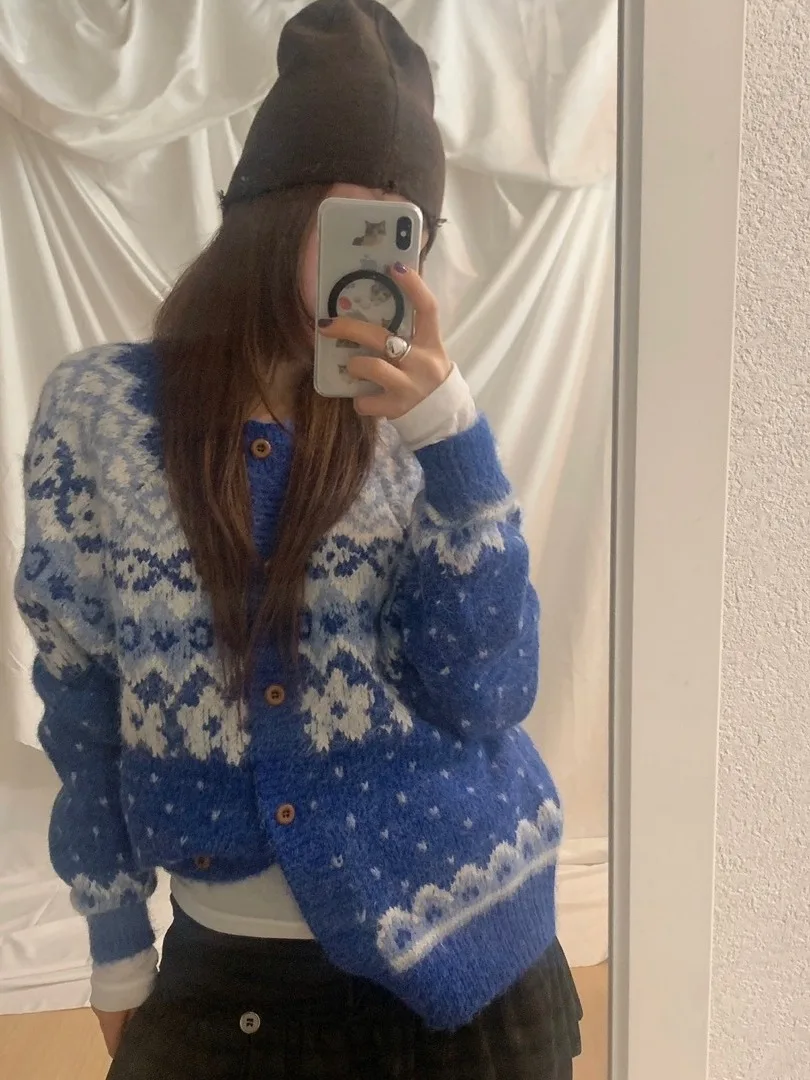 

Autumn Winter Women's Knitted Sweater Jaet Fair Isle Pattern Slimming Versatile Open Cardigan Top Faionable Casual Wear