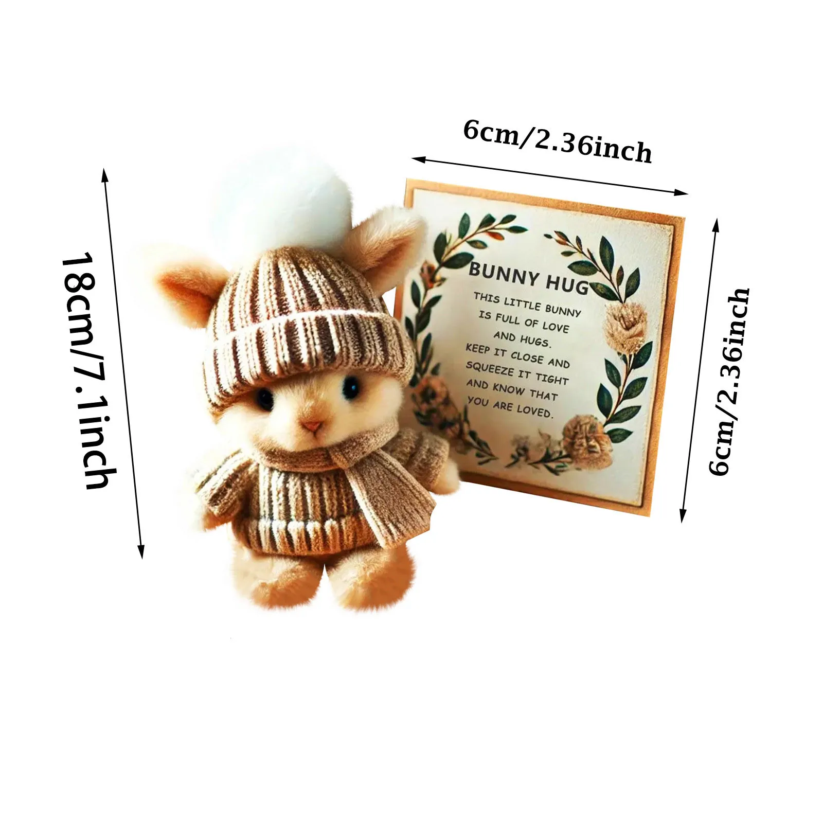 Mini Bunny Hug Cute Easter Gift Bunny Stuffed Animal Sets Plush Pocket Hug Rabbit with Knitted Hat and Pom Pom With Box Card