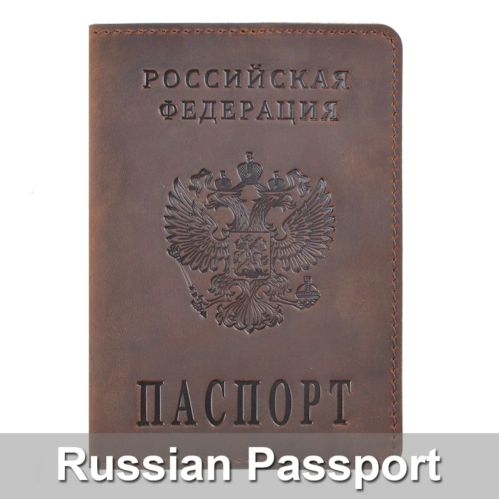 

Genuine Leather Passport Cover Designed for Russian Federation Crazy Horse Leather Card Holder Business Travel Passport Case