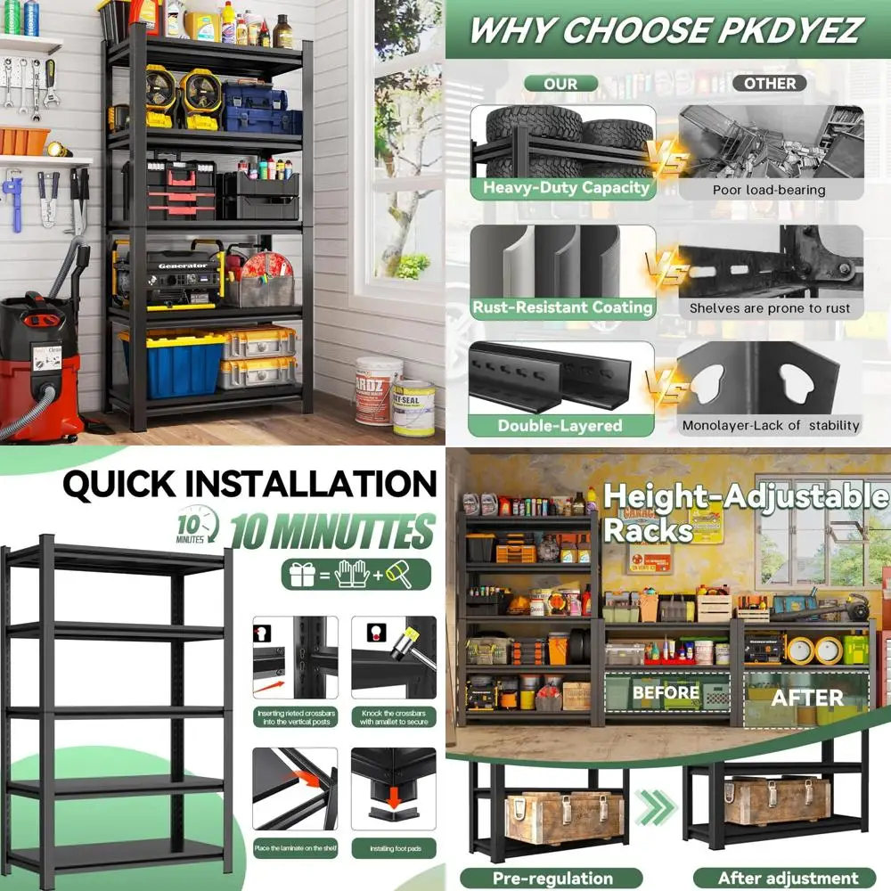 وحدة رفوف جراج عالية التحمل مكونة من 5 طبقات - سعة 3000 رطل، أرفف تخزين معدنية صناعية، رف أدوات لتنظيم المرآب