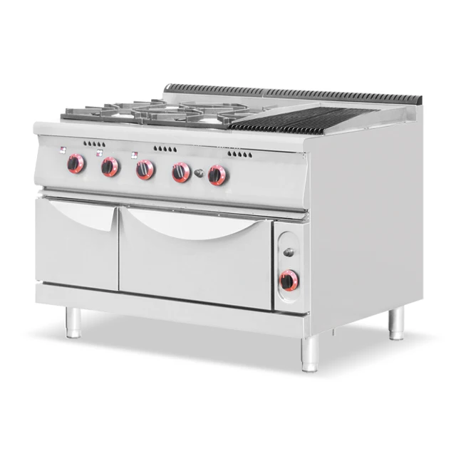 Commercial 4 Burner Gas Stove With Oven And Grill Griddle Industrial Gas Range Stove Cooker 4 Burner With Oven