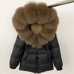  2024 Winter Puffer Jacket Women Real Fox Fur Hooded Thick Warm 90% White Duck Down Coat Female Parkas Waterproof