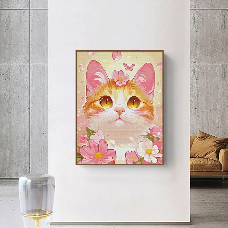 Lovely Cat DIY Animal Patterns Cross Stitch Embroidery Set Aida 14CT 16CT 11CT White Fabric Printed Cloth Needle and Thread Kits