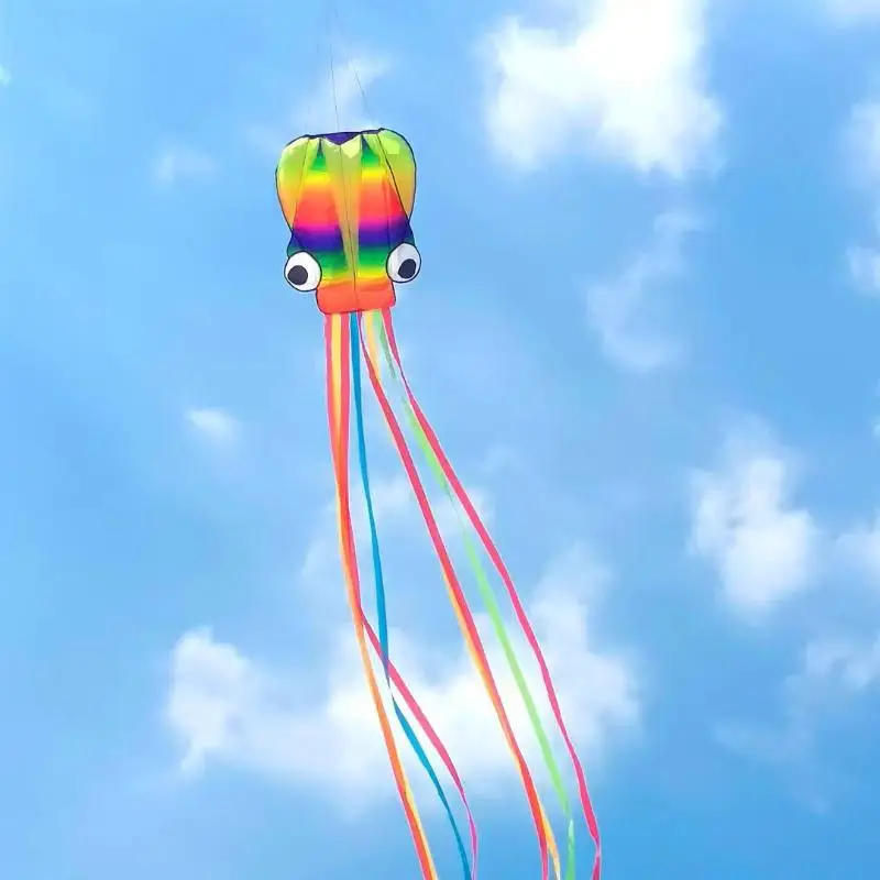 Get Carried Away with Giant Adult Soft Kites Set, Multi-color 3D Octopus Design, 4-meter with 100-meter Tire Line