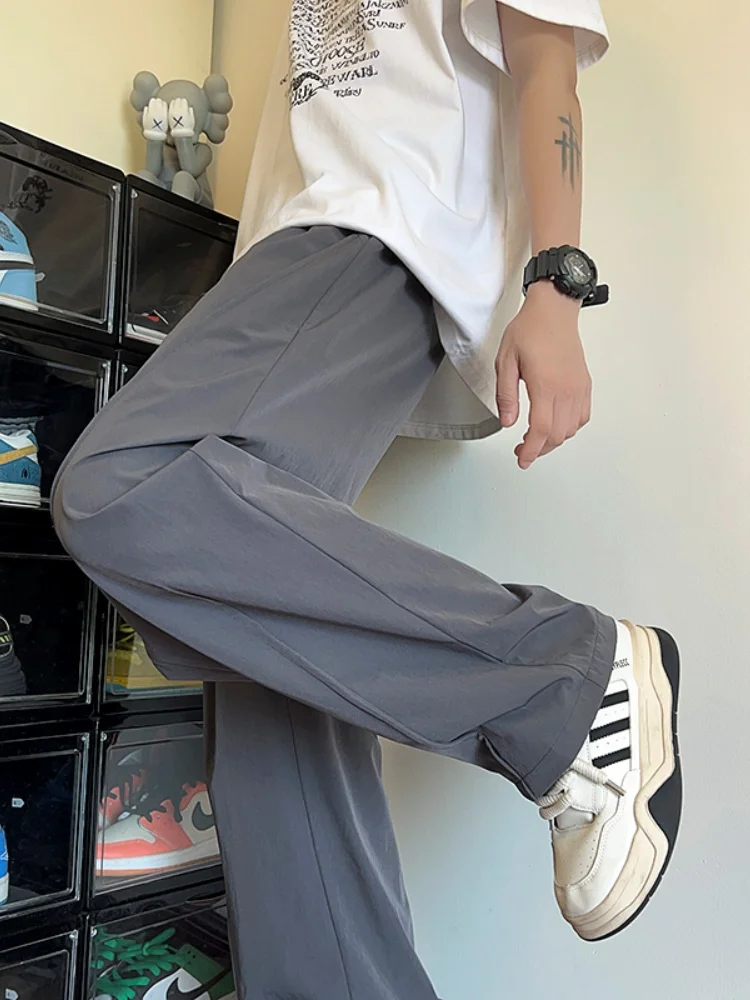 

Мужские летние тонкие свободные брюки из ледяного шелка с быстрым высыханием, дышащие, в стиле хип-хоп, с широкими штанинами, повседневные, модные, для уличной моды