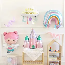 Girls Pink Fairy Princess Castle Boho Raionbow Balloons for Floral Wonderland Fairies Themed Birthday Party Baby Shower Decor