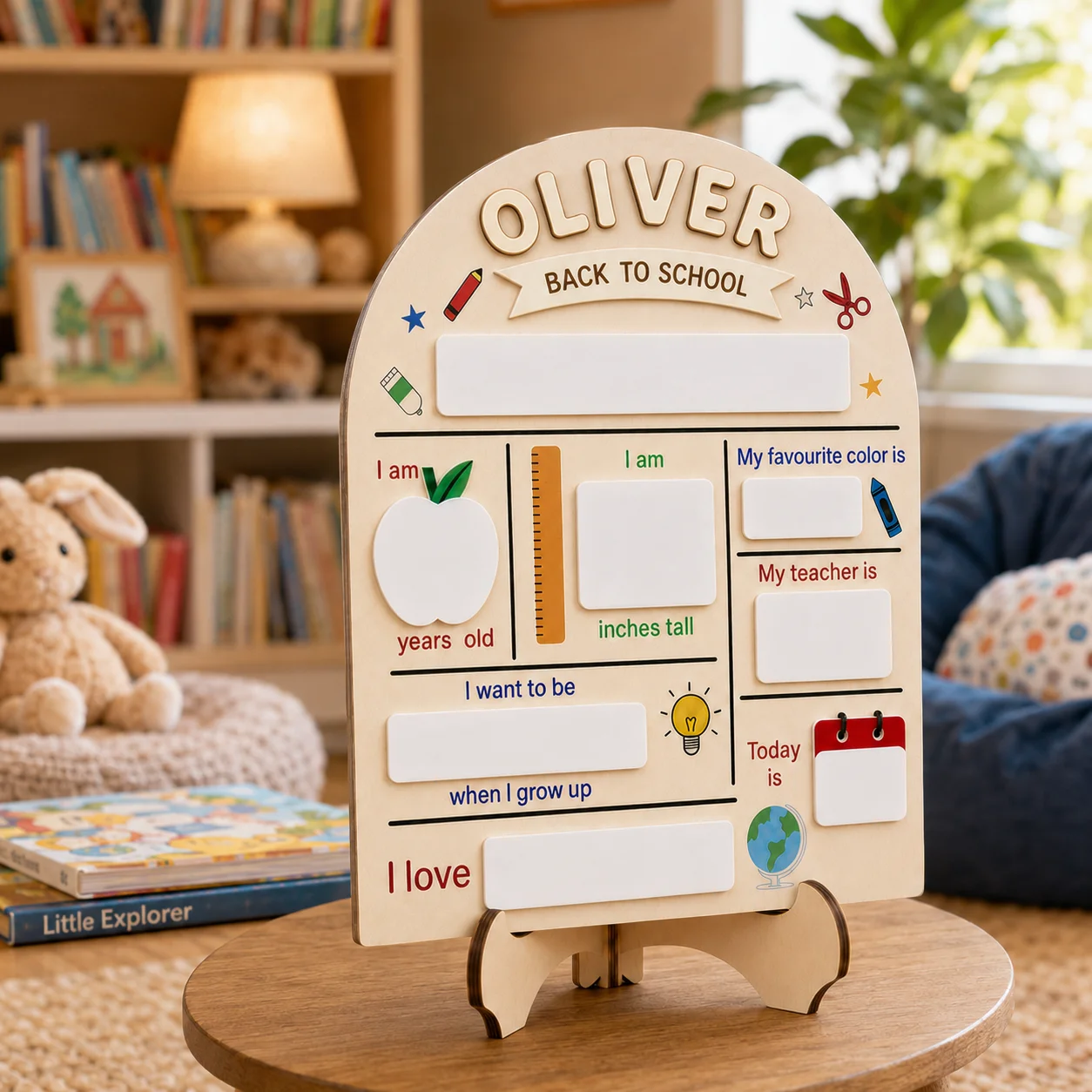 Self-defined Name First Day of School Commemorative Wooden Plaque,a Home Desktop Artistic Decorative Wood Slice and an Exclusive