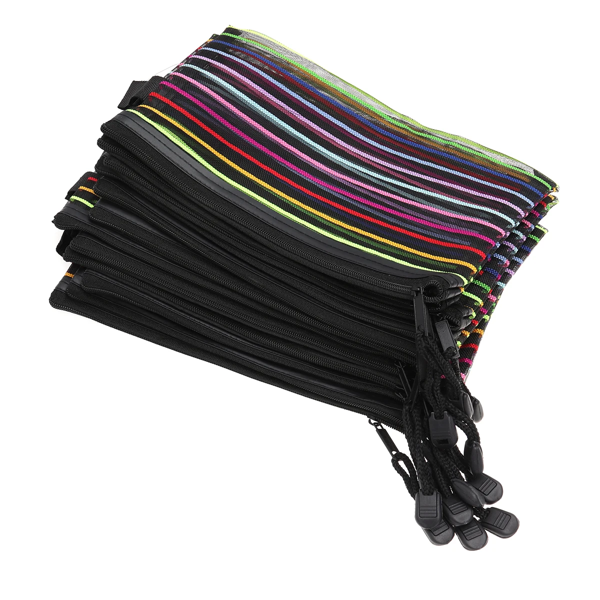 

12pcs Mesh Pencil Case Nylon Rainbow Stripes Pouch Clutch Bag Colorful Student School Supplies Zipper Storage Solution