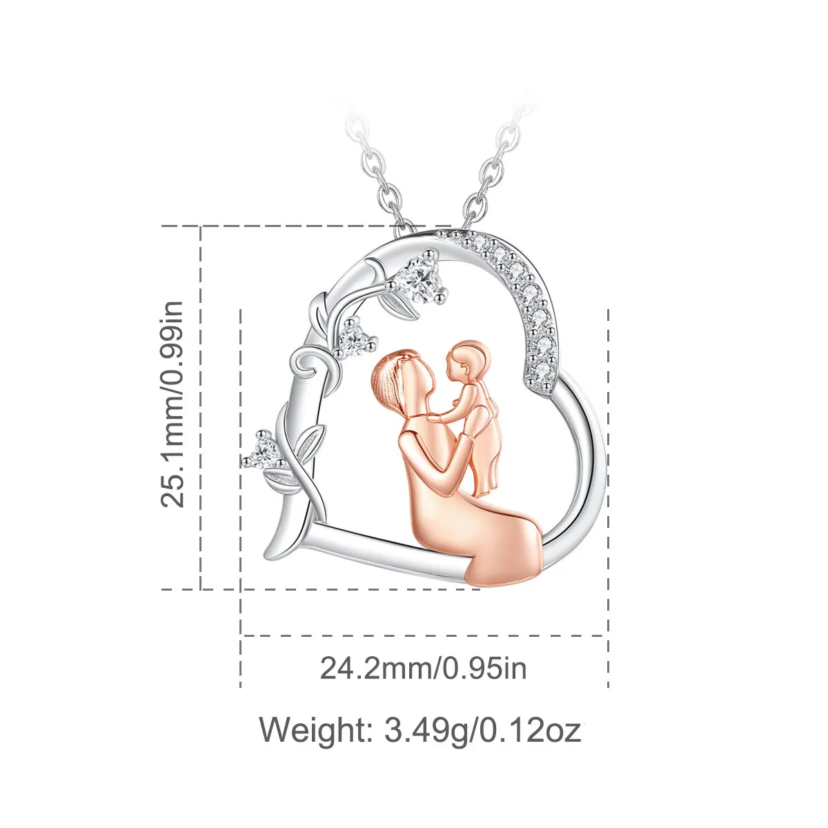 Eudora 925 Sterling Silver Mother Baby Necklace Shiny Zircon Heart Pendant Eternal Love Fine Women Jewelry Mother's Day Gift