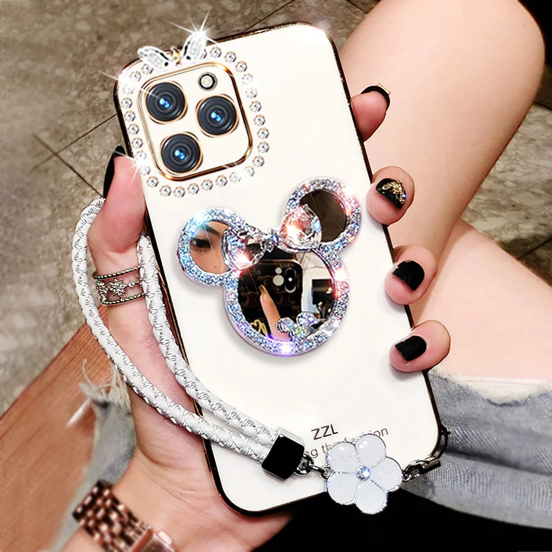 샤오미 레드미 도금 케이스, 노트 12 11 10 프로 11s 9s Mi 11T 라이트 5G NE 포코 F4 X3 GT M3 M4 글리터 다이아몬드 화장대 거울 커버