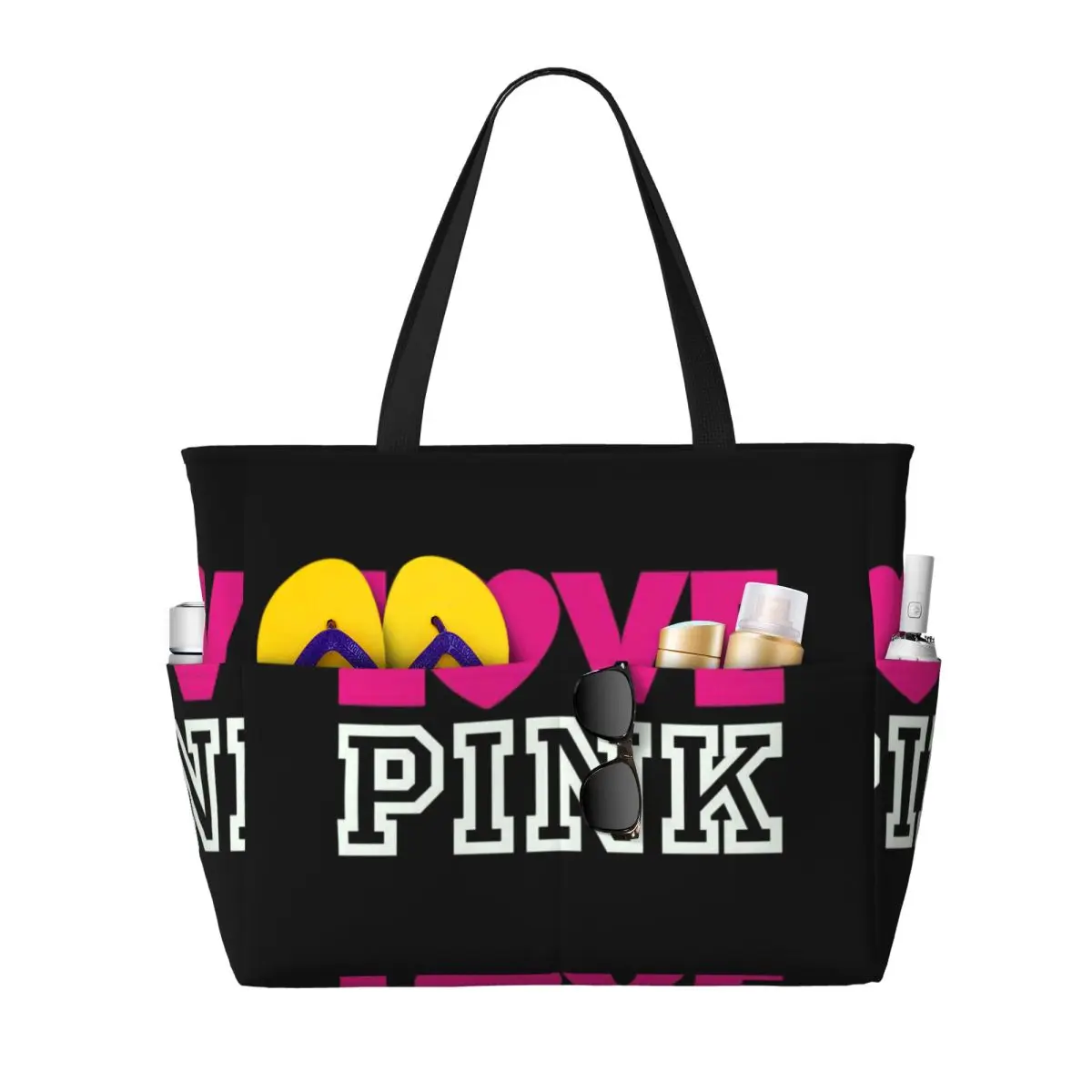 Love Pink Beach Tote Bag Sport Gym Yoga Duffle Large Tote Bag Women Travel Bag Fitness bag