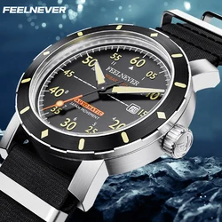 FeelNever Outdoor Casual Sport Mechanical Man Watch Sapphire Crystal Waterproof Men's Watches Nylon Strap Auto Date Reloj Hombre