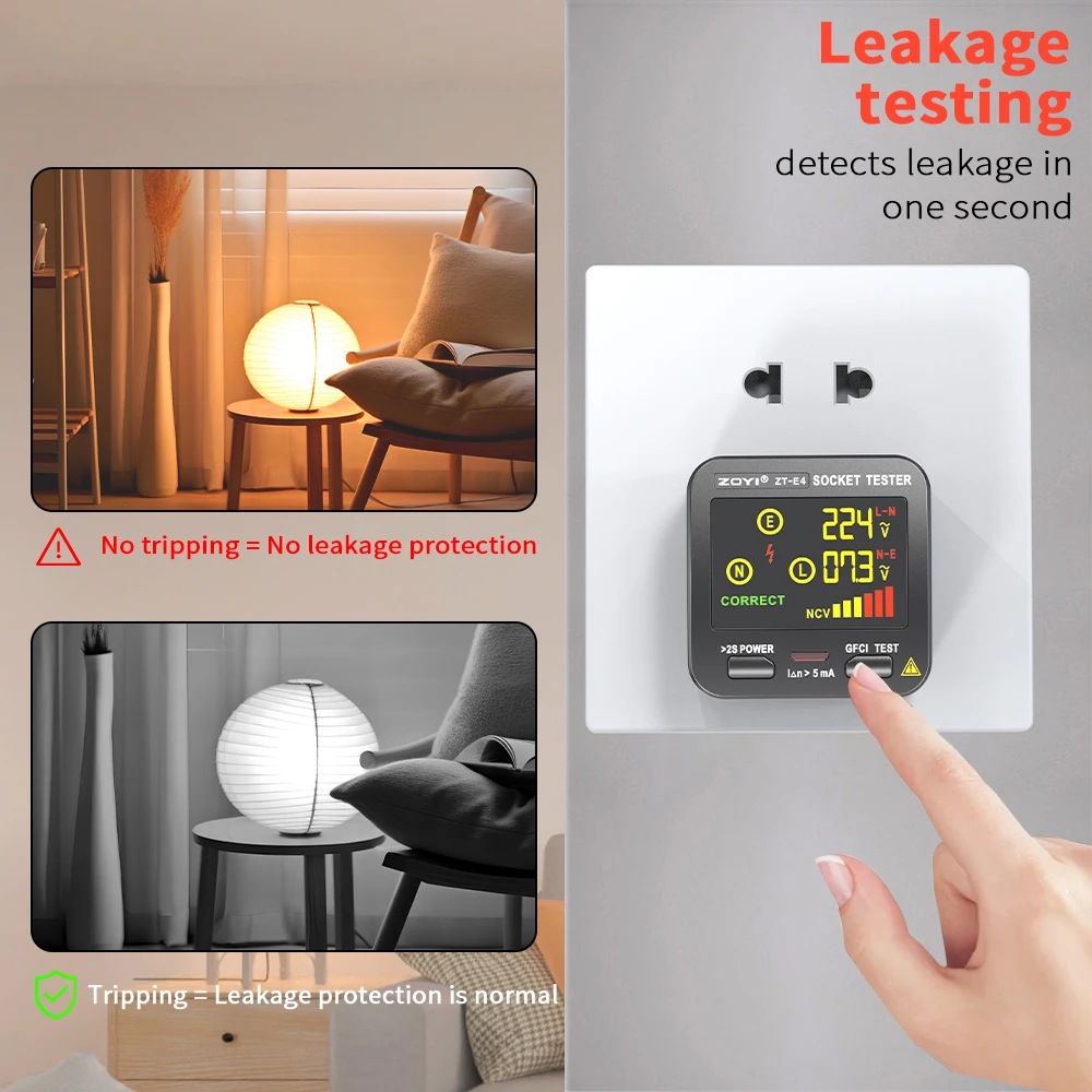 

Автоматический детектор полярности ZOYI ZT-E4 — тестер основных розеток для электриков