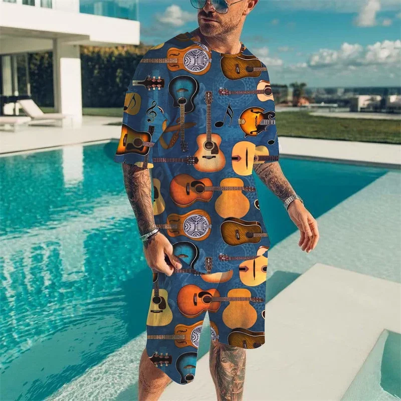 

Винтажный комплект мужских футболок с драконьим узором, летний трендовый быстросохнущий комплект, мужская пляжная футболка с коротким рукавом в гавайском стиле, комплект из двух предметов