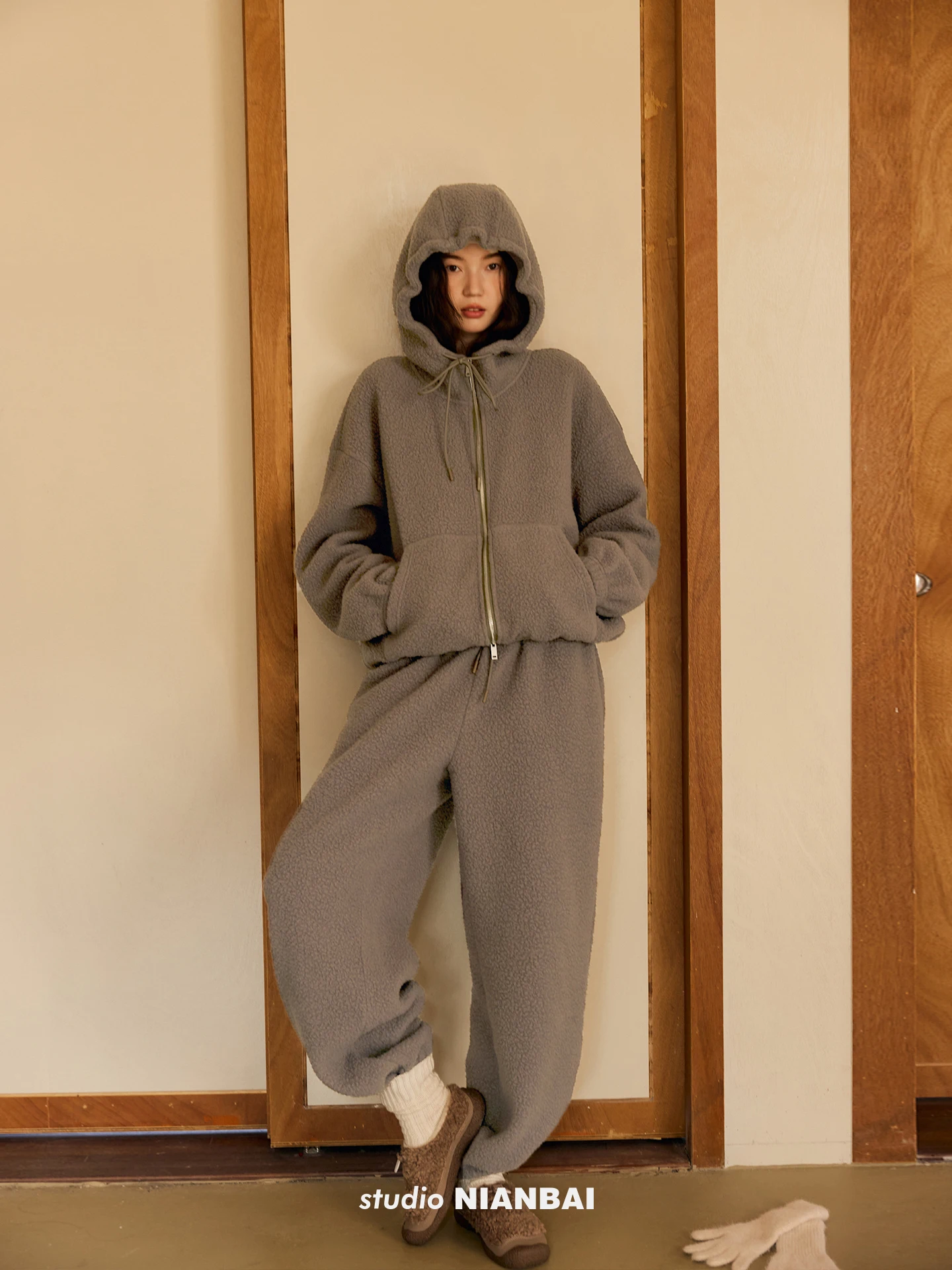 

Warm Fce Hoodie Jaet Sweatirt Outerwear with Pants Casual Sle Polyester Wool Blend Long Sve Zipper Closure ...