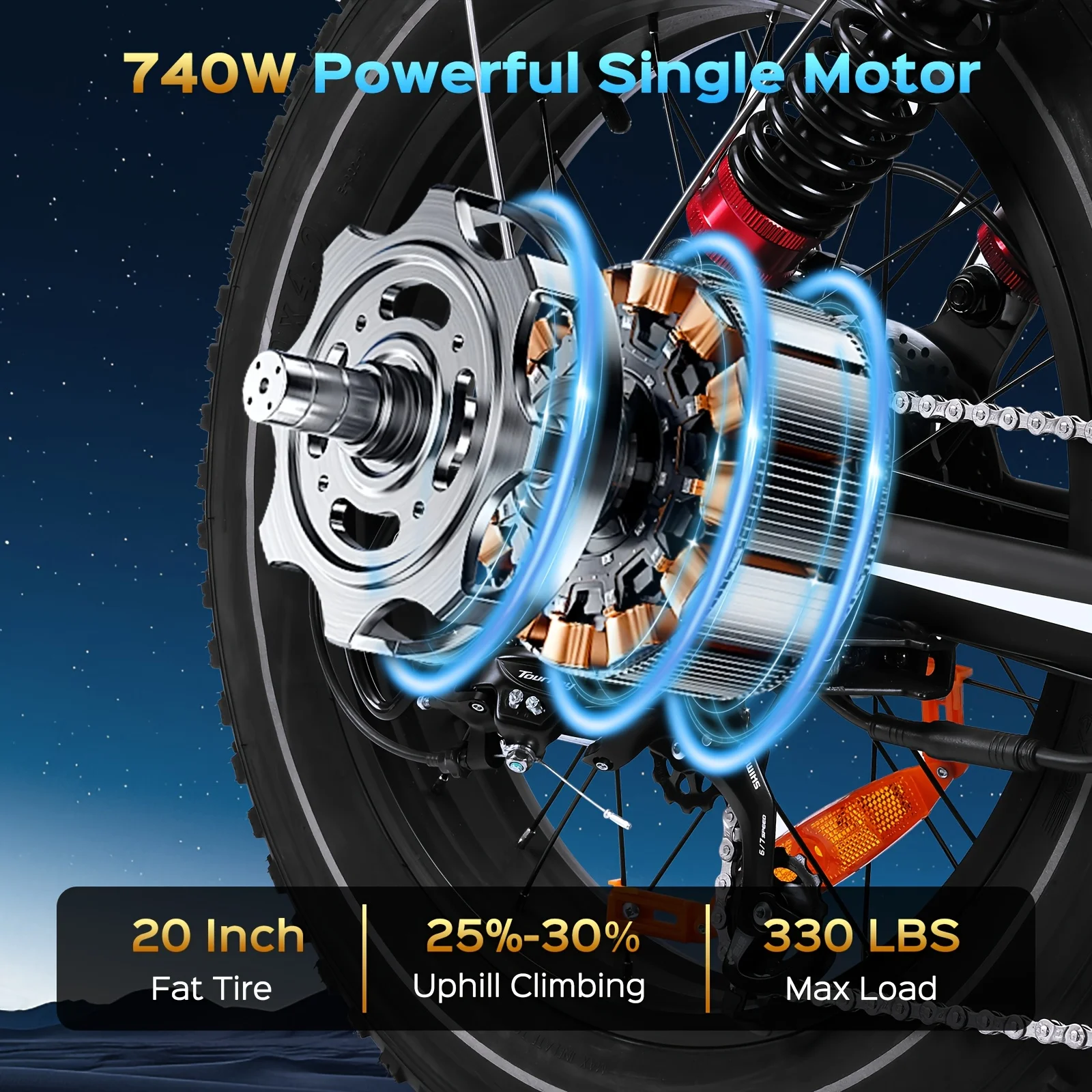 Side profile of electric city bike with fat tires