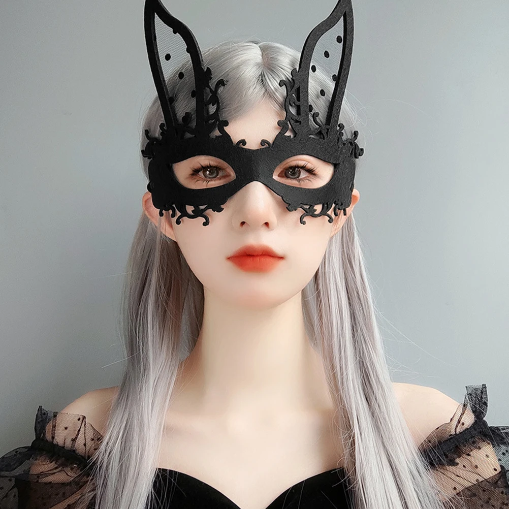 Coelho meia máscara facial feminino cosplay masquerade festa festival traje acessório com fitas material premium confortável