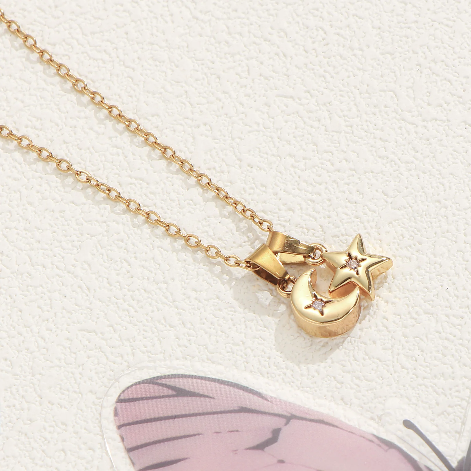 

women fashion necklace 1pc golden star moon diamond clavicle chain gentle versatile exquisite accessory